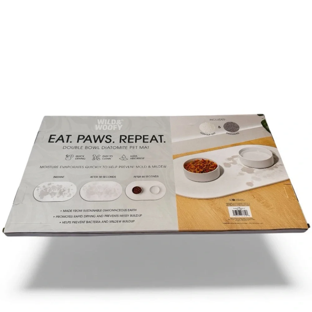 Wild & Woofy Double Bowl Diatomite Pet Mat in cream NEW